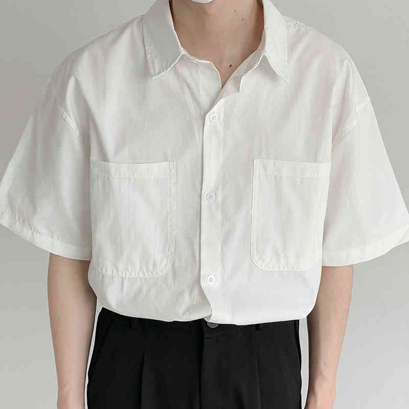 IEFB Casual Short Sleeve Shirt Men's Summer Handsome Oversized White Shirt Ins Korean Fashion Lapel Top Loose Clothing 210524