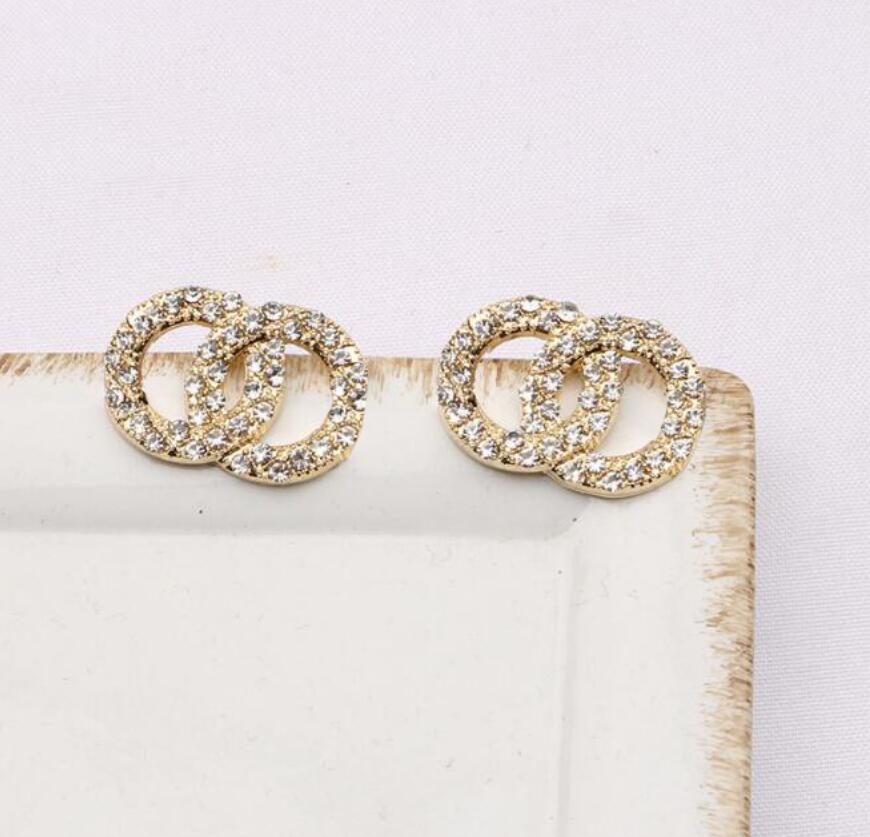 Fashion Brand Desigenr C Letter 18K Gold Plated Stud Earrings Luxury Womens Geometric Full Drill Crystal Rhinestone Earstud Earring Women Wedding Jewelry Gift
