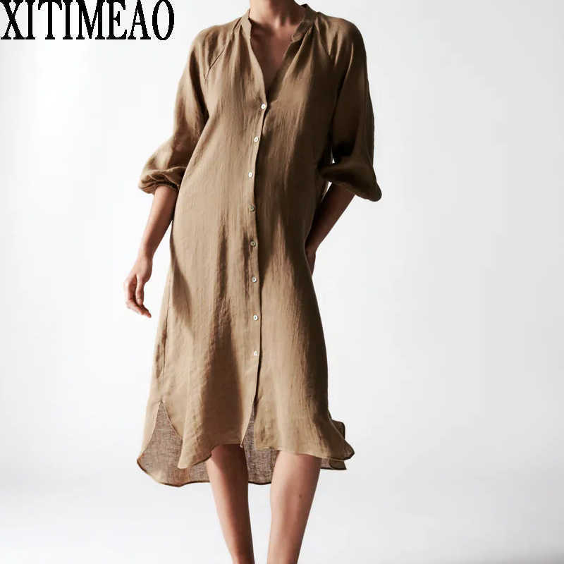 Za Women Spring Autumn Retro Solid Color Dresses Casual Long Sleeve V Neck Shirt Dress Leisure Vacation Skirt Xitimeao 210604, Coffee
Za Women Spring Autumn Retro Solid Color Dresses Casual Long Sleeve V Neck Shirt Dress Leisure Vacation Skirt Xitimeao 210604, Coffee