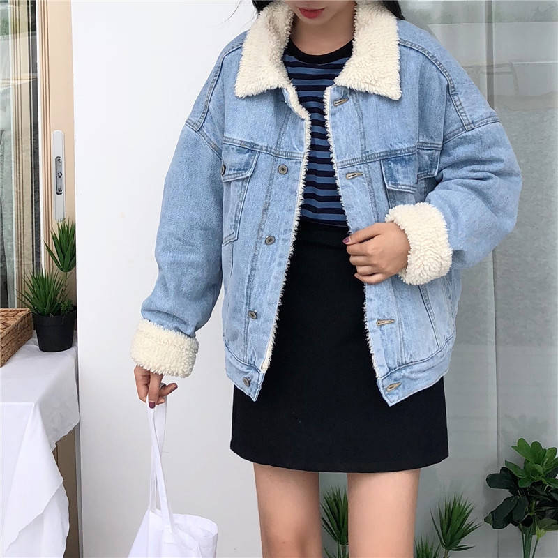 Women Winter Jackets thick outwear denim coat Solid turn down collar cotton jacket for female plus size M3XL 210524