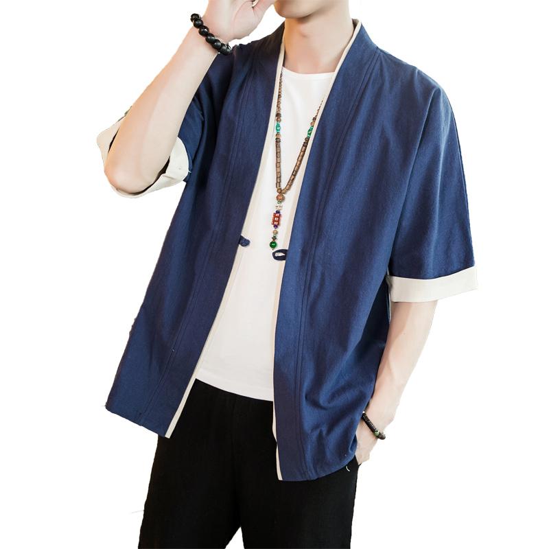 Men's Jackets Chinese Style Kungfu Jacket Summer Men Cotton Linen Loose Kimono Mens Short Sleeve Cardigan Male Solid Color Outerwear Open Co