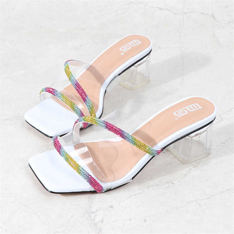 Summer Women Shoes PVC Rainbow Strappy Sandals Women Slipper Comfortable Casual Shoes Female Slides Clear Crystal Square Heel Y0721, White
Summer Women Shoes PVC Rainbow Strappy Sandals Women Slipper Comfortable Casual Shoes Female Slides Clear Crystal Square Heel Y0721, White