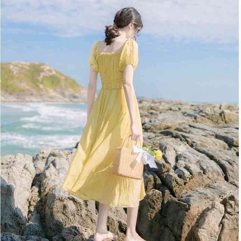 Dress Korean Sweet Elegant Dress Women Short Sleeve Casual Thin Beach Dress for Females Summer Chic Office Lady 210521