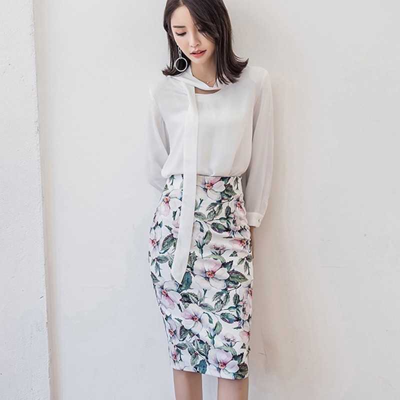 High Waist Floral Print Skirts Vintage Elegant Office Lady Bodycon Women Summer Pencil Korean harajuku 210621