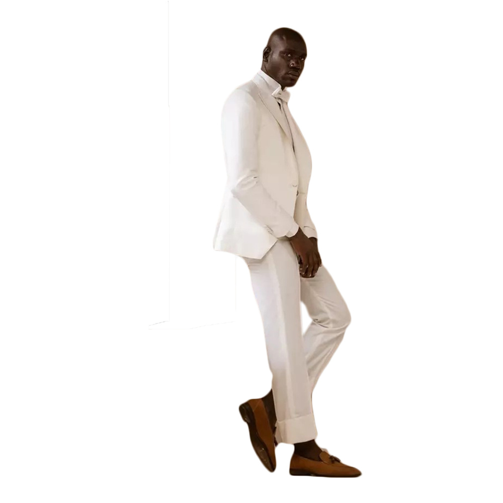 White Bridegroom Customized Mens Tuxedos Slim Fit Groom Wedding Outfit Dinner Prom Party Blazer 2 Pieces (Jacket+Pants)