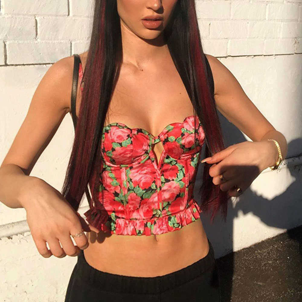 Jocoo Jolee Women Europe America Summer Sexy Floral Printing Camis Tank Tops Vintage Hollow Ruched Party Club Tube Top 210619wtt