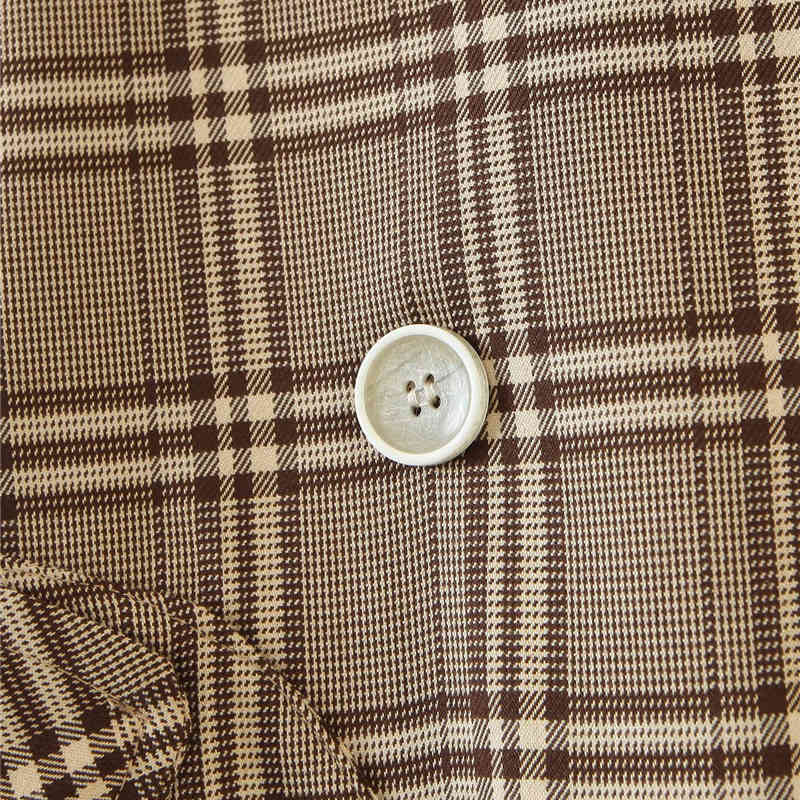 Evfer Women Autumn Plaid Woolen Long Outwear Jackets Chic Lady Sleeve Pockets Cascade Winter Thick Jacket Coats Femme 210421