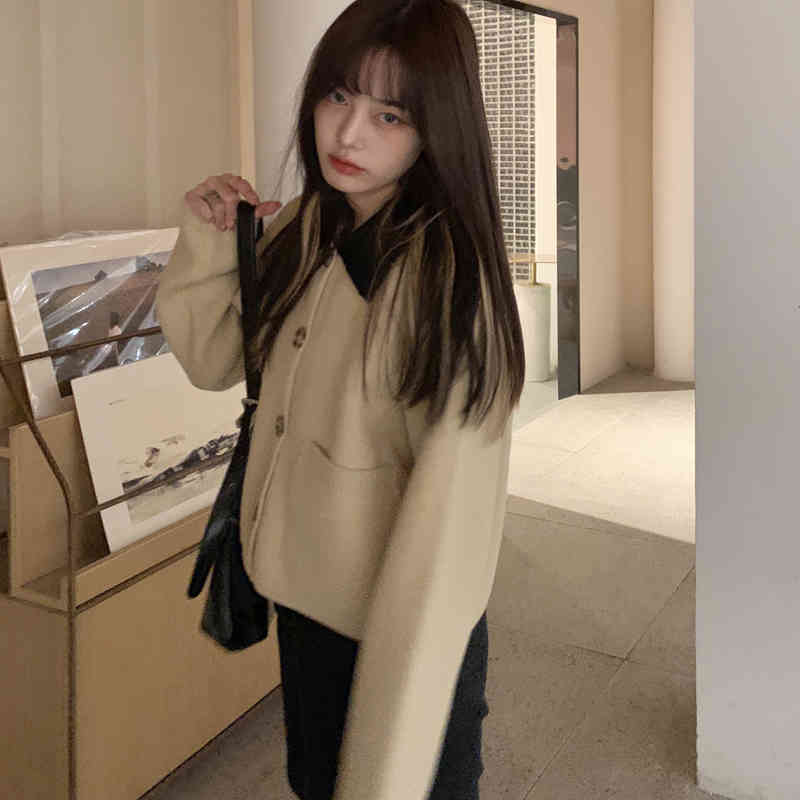 autumn and winter korean style french turn down collar knittd cardigans womens vintage sweaters cardigans womens (C9889) 210423