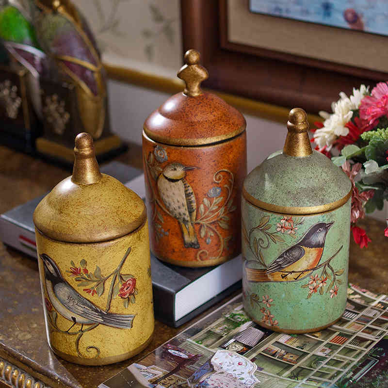 Vintage Ceramic Kitchen Canister Jars Storage Bottles Retro Tea Candy Tin Sugar Pot Organizer Painted Cans Cooking 210330