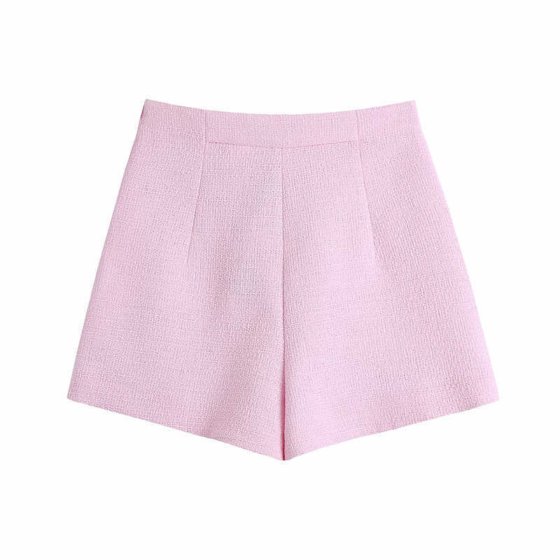 Women Vintage With Double Buttons Plaid Tweed Shorts Fashion Spring Pocket High Waist Side Zipper Female Skort Mujer 210724