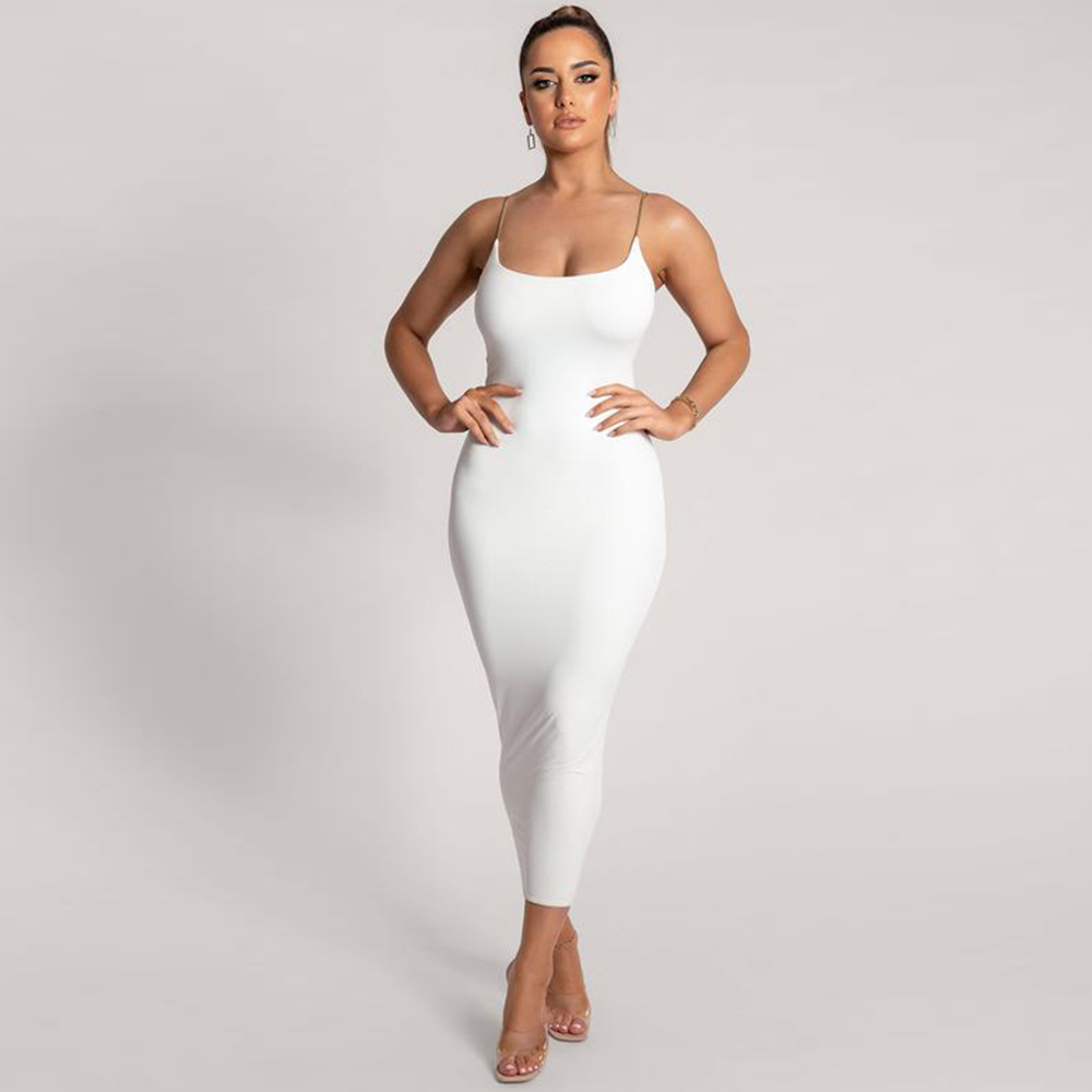 Summer Women White Spaghetti Strap Sleeveless Party Dress Sexy Lady Midi Evening Club Celebrity Runway 210423