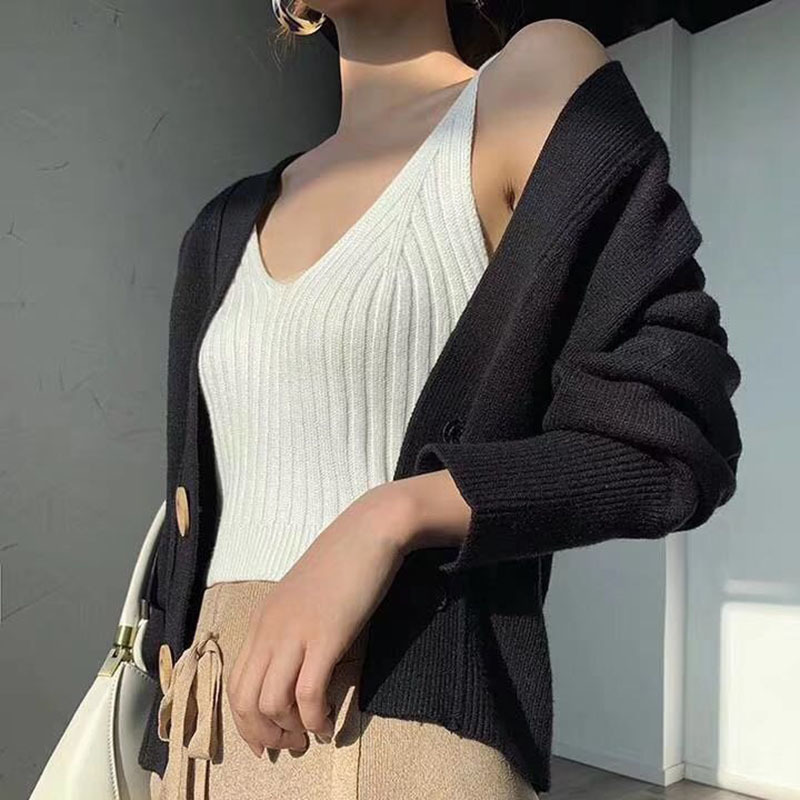 Women Camisoles Female Sleeveless Vest Under-Waist Tops Sexy Intimates Knitted Bra V-Neck Short Thin Strap Elegant Office Basic 210406