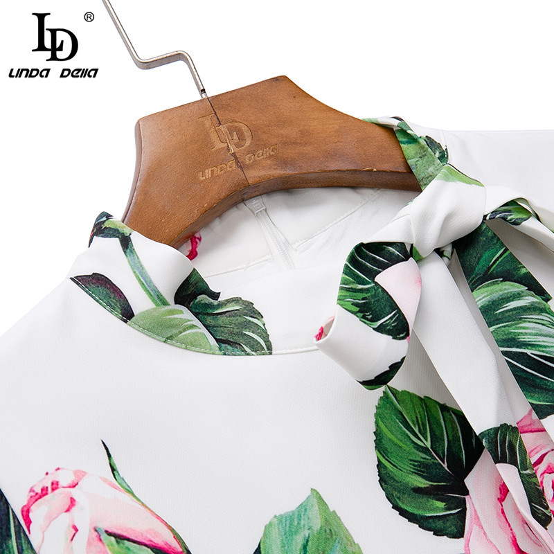 Fashion Runway Summer Mini Dress Women Elegant Bow tie Rose Flower Print Vintage Party Short Vestidos 210522