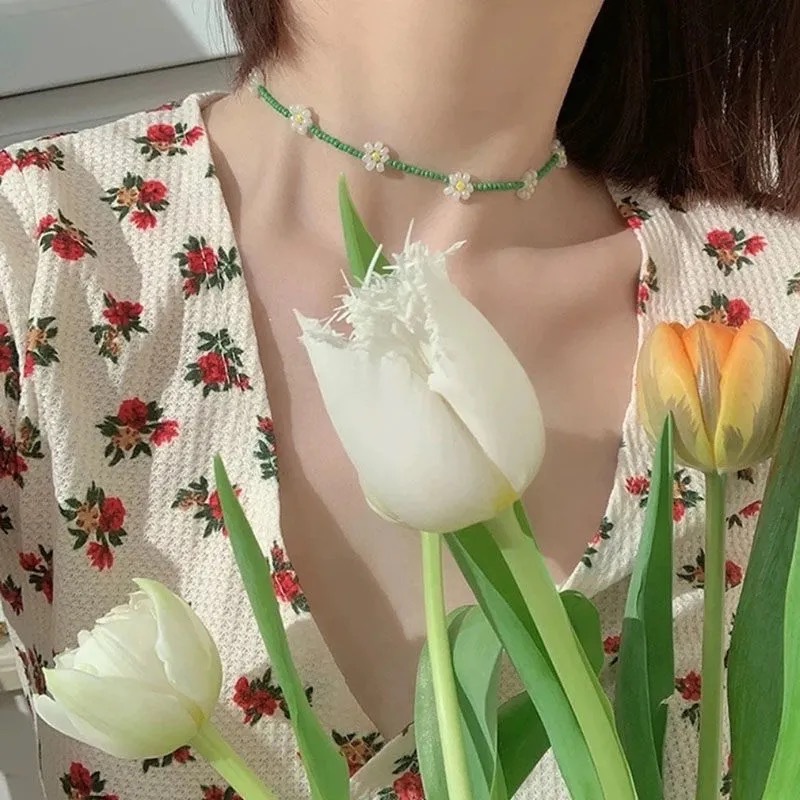 Chokers Bohemian Colorful Seed Bead Flower Choker Necklace Statement Short Collar Clavicle Chain For Women Jewelry Bijoux