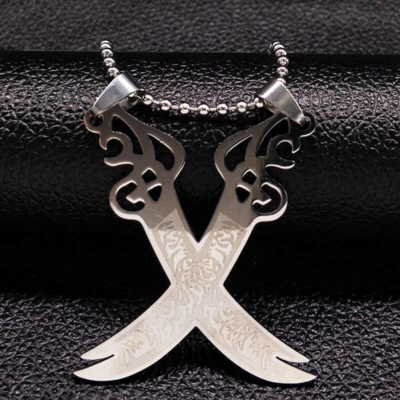 Retro Imam Ali Sword Muslim Islam Knife Necklace Jewelry Stainless Steel Arabic Pendant Necklaces For Men Women jewlery N403S02 Y0301