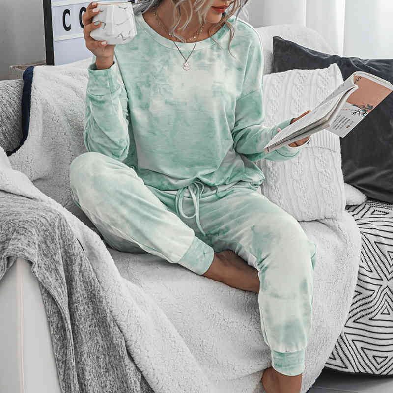 Wonder casual Tie-dye suits plus size loose long sleeve pink over elastic waist ladies 210510