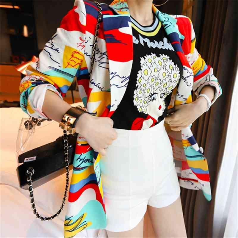 Korean Spring Women letter Printed Colorful Blazer Elegant Ladies Chic Streetwear Hip Hop Sport Coat Suit Jackets 210519