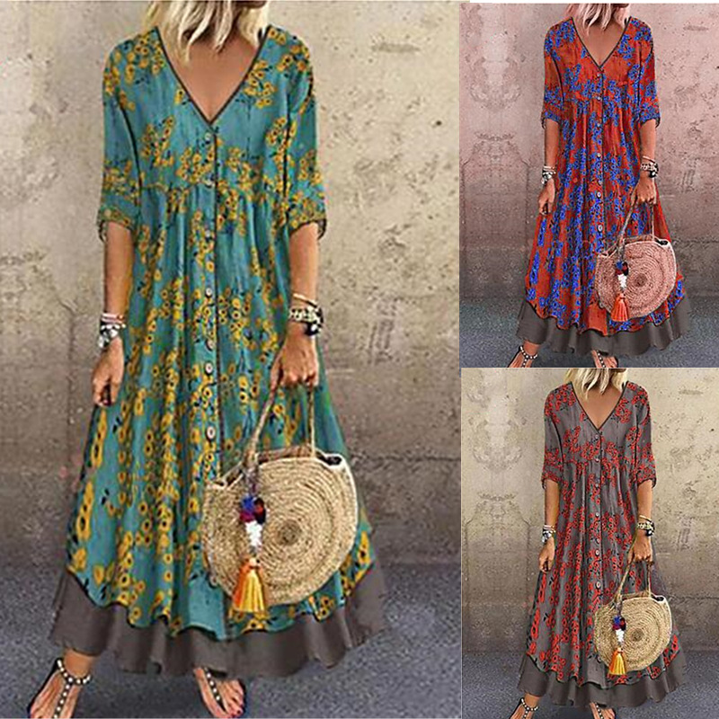 New Spring French Style Women Casual Dress Muslim Kaftan Floral Print Maxi Vestidos Eid Mubarak Abaya Sundress Robe Plus Size
New Spring French Style Women Casual Dress Muslim Kaftan Floral Print Maxi Vestidos Eid Mubarak Abaya Sundress Robe Plus Size