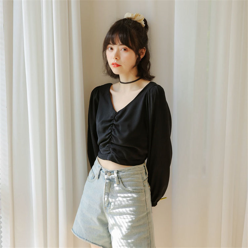 Chic Pleated Cute Blouses Sweet Slim Loose Korean Style Feminine Women Elegant Fashion Gentle Shirts 210421