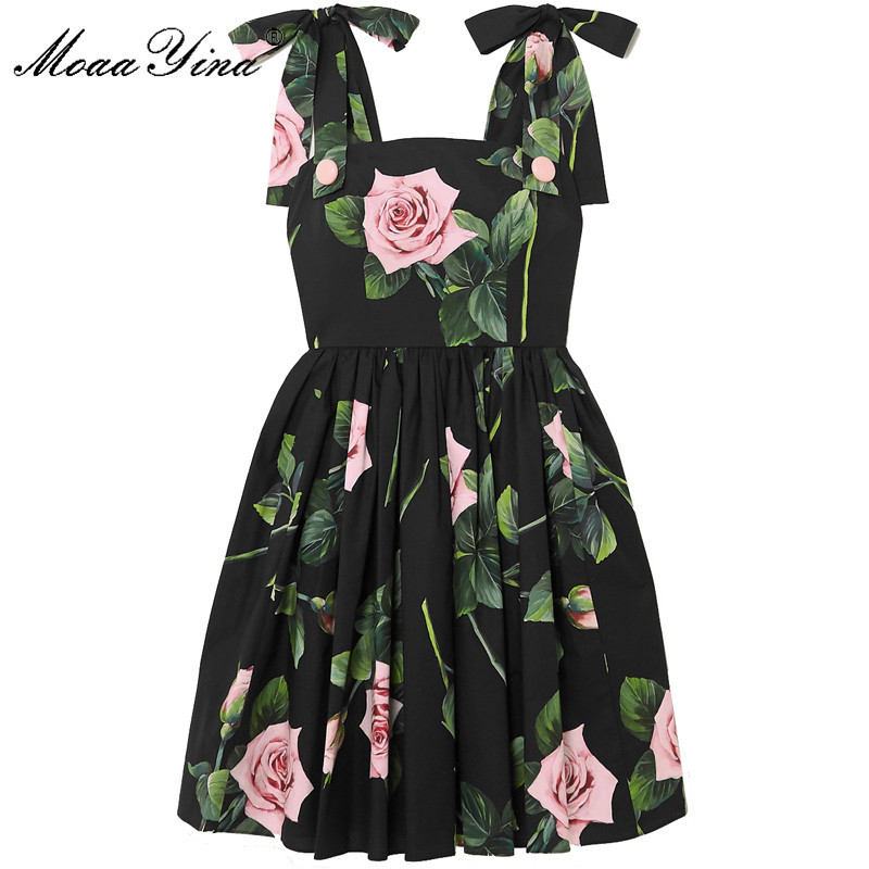 Fashion Designer Cotton dress Summer Women's Dress Rose Floral-Print Black Vacation Dresses 210524
Fashion Designer Cotton dress Summer Women's Dress Rose Floral-Print Black Vacation Dresses 210524