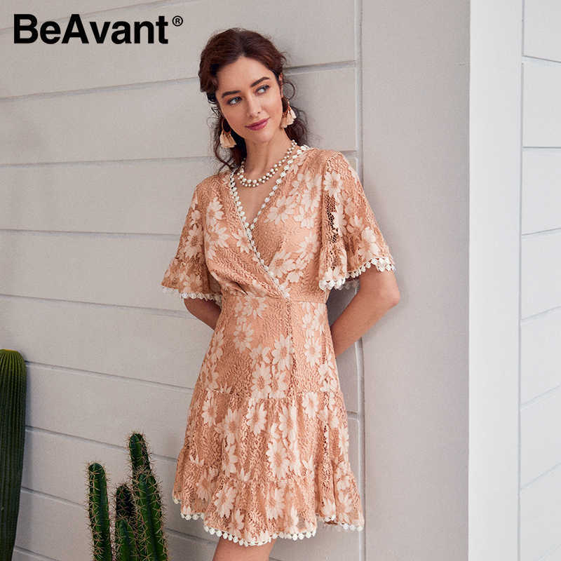 BeAvant Women v neck print dress autumn winter ruffled sleeve solid pink midi dress Holiday ladies chic party dress vestidos 20 210709