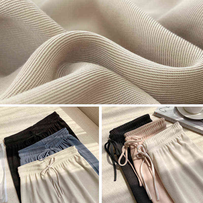Spring Summer Women Wide Leg Pants High Waist Loose Casual Long Stacked Silk Women's Ice Ankle-Length Trousers 211115