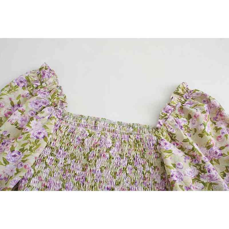 vintage slash neck women short shirts summer fashion ruffle sleeve ladies shirt female blouses flower print girls chic 210430