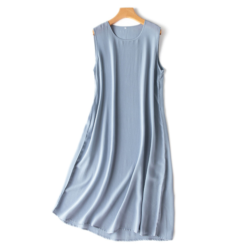 SuyaDream Woman Mini Dress 100%Silk Crepe Solid A line Sleeveless O neck Tank Dresses Spring Summer Chic Dress 210409