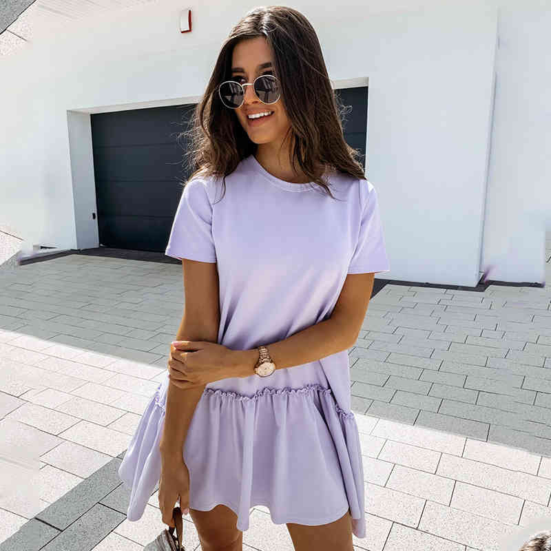 Foridol casual summer autumn dress plus size white loose short dress female purple big size dress vestidos 210415