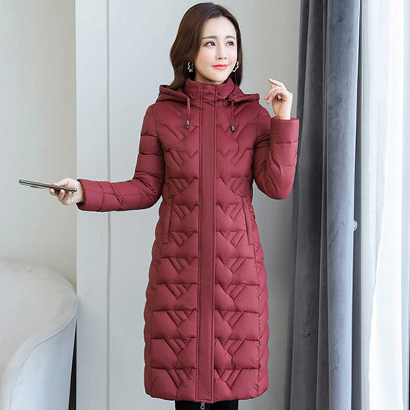 Female Long Coat Hooded Solid Casual Women's Winter Jacket With Zipper Thick Stand Collar Cotton Padded Woman Parkas 210819
