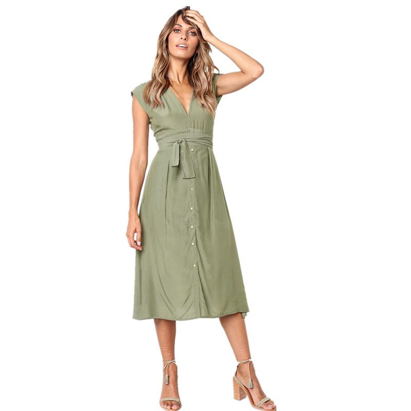 Summer Dress Women Sleeveless Casual Stripe Dresses V Neck Bangage Midi Female Knee Length Vintage Sundress For Lady