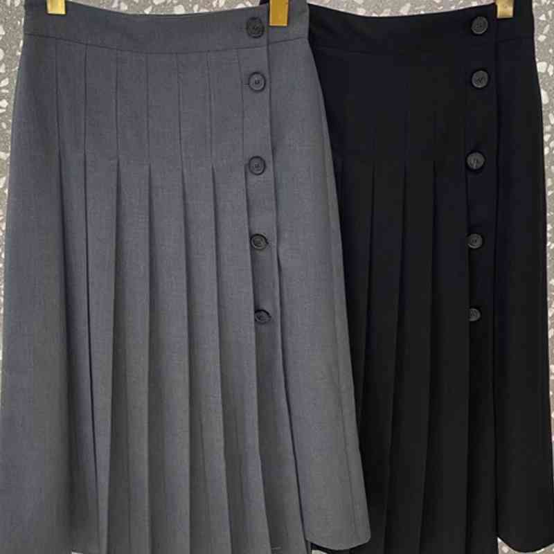 Nomikuma Women Pleated Skirt Spring Summer Buttons High Waisted Skirts Korean Causal A-line Elegant Faldas De Mujer 6H358 210427