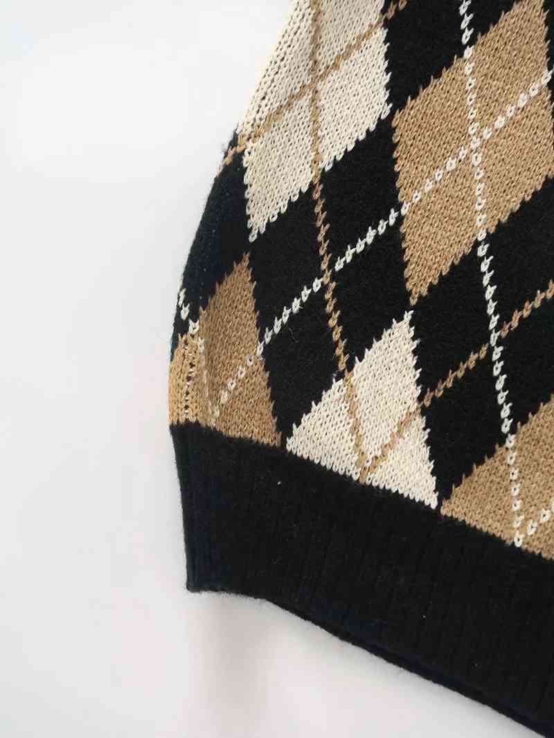 Vintage loose plaid vest sweater women sleeveless knitted casual spring 210521