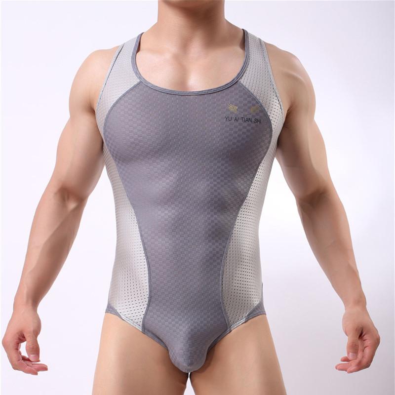 Undershirts Sexy Man Vest Mesh Men Bodysuit Breathable Bodybuilding Male Slim Body Shaper Fitness Wrestling Singlets Shirts6186213