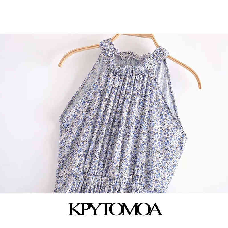 Women Chic Fashion Floral Print Ruffled Midi Dress Halter Neck Elastic Waist Female Dresses Vestidos Mujer 210420