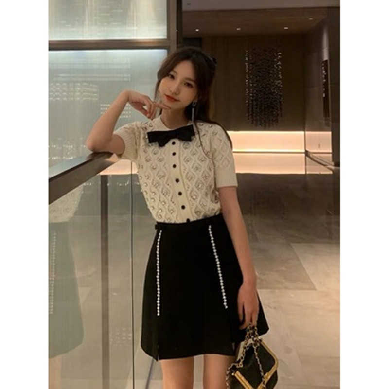 Fashion O Neck Short Sleeve Solid Diamond Knit Sweater Shine Cardigan Spring Summer Women High Quality Sweet Knitted Top 210918