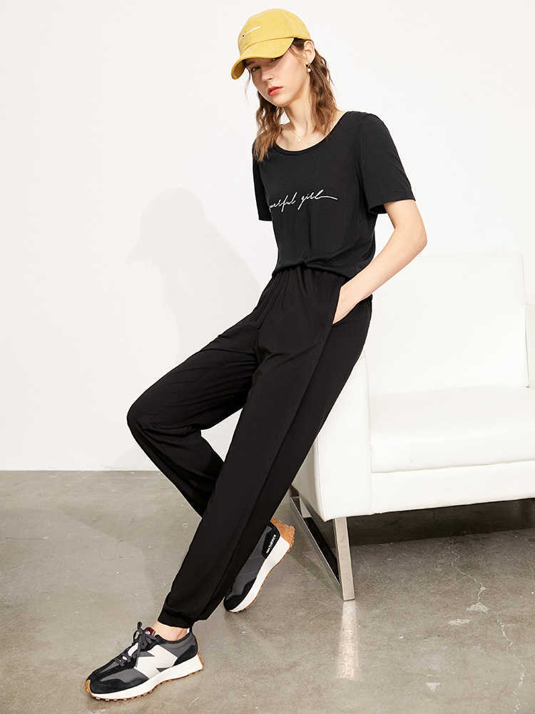 Minimalism Summer Fashion Pants For Women Sport Causal Solid Elastic Waist Loose 's Joggers 12130221 210527