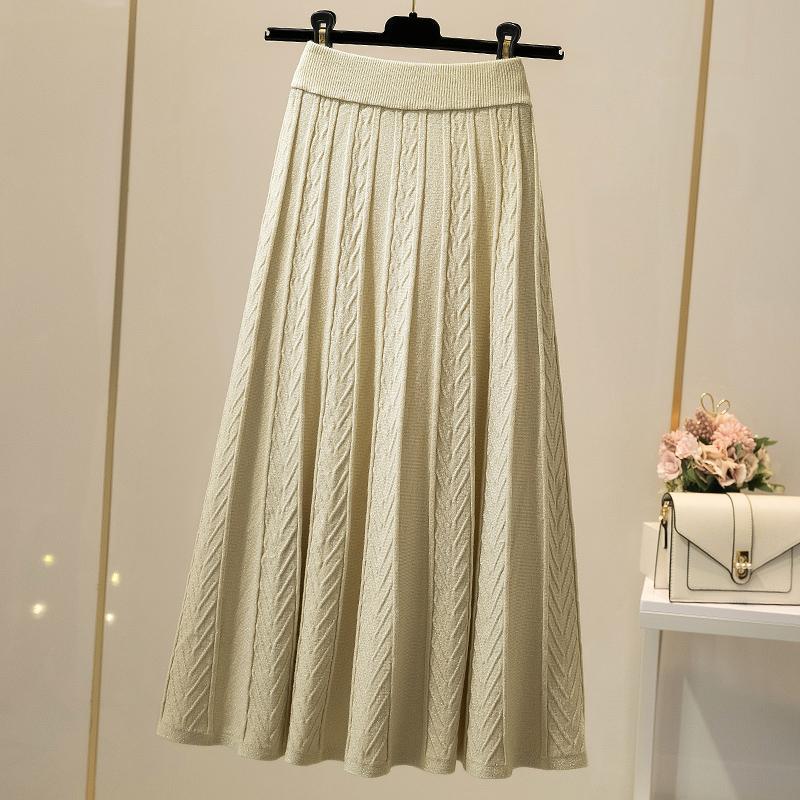 Nomikuma Women Autumn Winter Knitted Skirts Korean High Waist A-line Twisted Sweater Dress Femme Causal Faldas Mujer 6D180 210427
