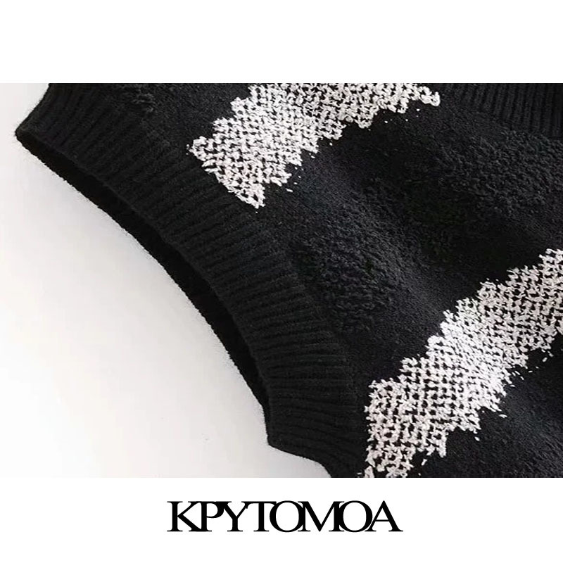 Women Fashion Patchwork Striped Loose Knitted Vest Sweater V Neck Sleeveless Female Waistcoat Chic Tops 210420