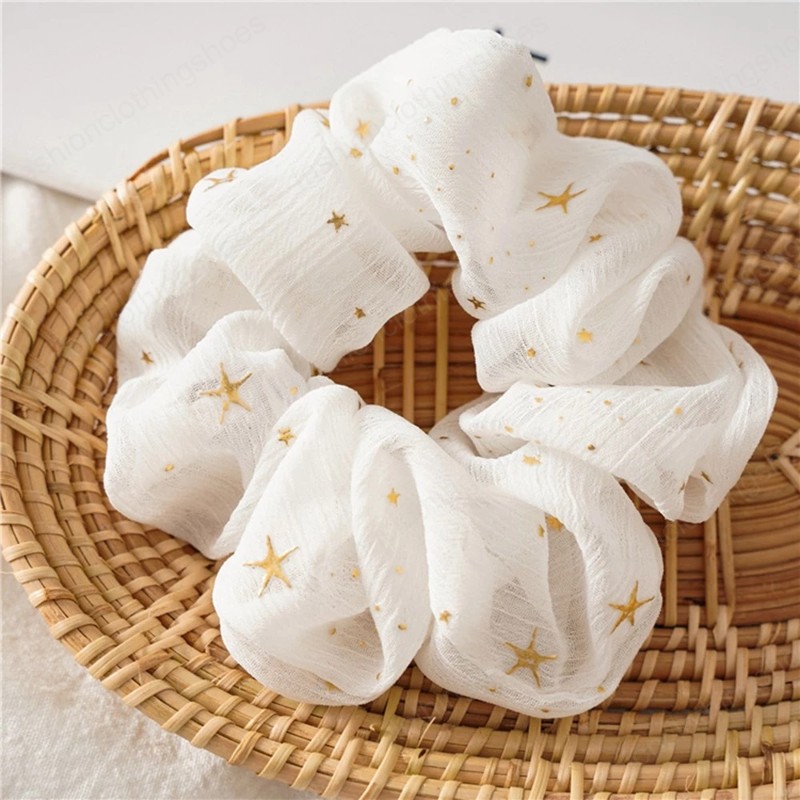 Shiny Star Chiffon Hair Scrunchies Women Elastic Rubber Hair Bands Girl Ponytail Holder Hair Accessories