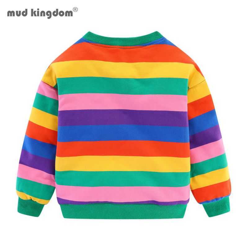 Mudkingdom Cute Big Girls Sweatshirts Rainbow Children Spring Clothes Boys Stripe Colorful Autumn Kids 210615
