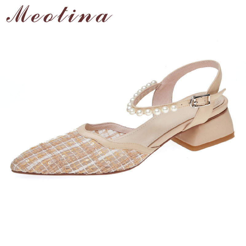 Meotina Women Shoes Pearl Mid Heel Slingbacks Pumps Pointed Toe Block Heels Buckle Strap Female Footwear Black Apricot Size 40 210520
Meotina Women Shoes Pearl Mid Heel Slingbacks Pumps Pointed Toe Block Heels Buckle Strap Female Footwear Black Apricot Size 40 210520