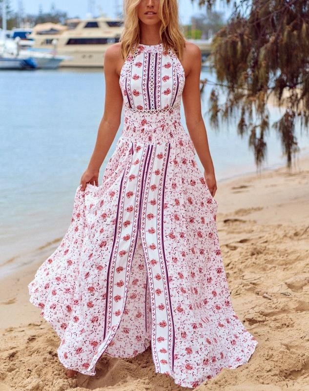Women Dress Sleeveless Off Shoulder Print Plus Size Long Sexy Vintage Beach Summer Clothes 210513