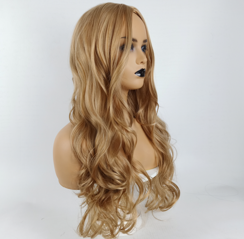 Fashion Women 26 Inch Long Blonde Synthetic Hair Wig Wavy American Curly Cosplay Wigs