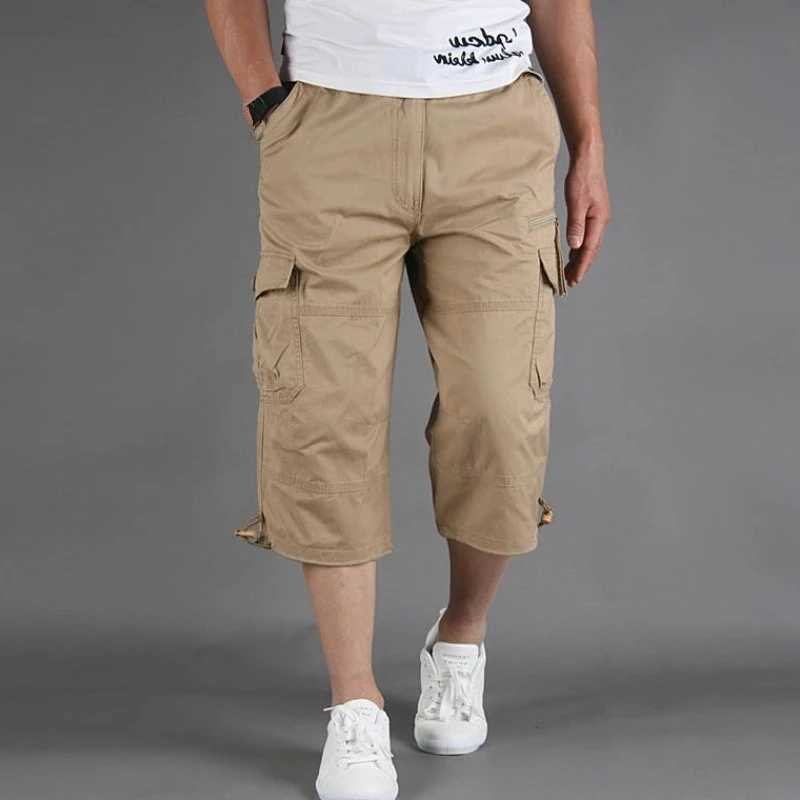 Men's Summer Breeches Cargo Short Pants 3/4 Length Straight Loose Baggy s Boardshort Male Hip Hop Plus Size 4XL 5XL 210714