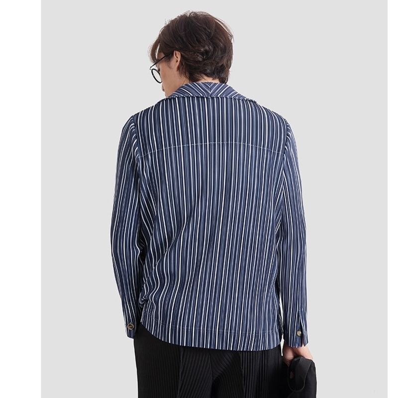 IEFB High Quality Pleated Men's Wear Stripe Suit Coat Fashion Elastic Soft Single Breasted Casual Fashion Blazer 9Y4892 210524