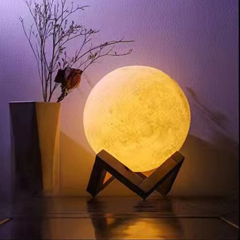 3D Moon Starry Sky Light with Stand Romantic Night Light 3.15inch Painted Bedside Lamp Lover Birthday Thanksgiving Gift