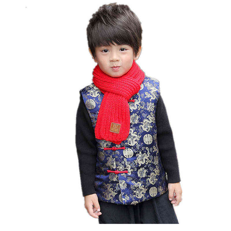 Red Celebration Children Vest Coat Chinese Year Baby Boy Clothes Winter Thick Kids Outfits Outwear Kid Waistcoat Dragon 211203