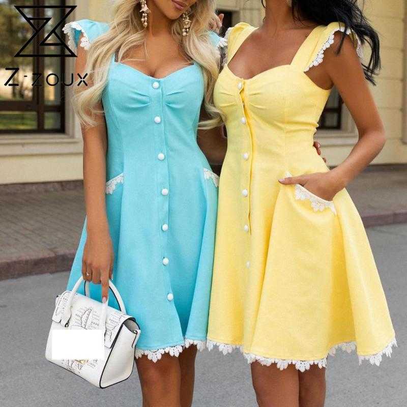 Women Dress Lace Spliced Mini es Sleeveless Single Breasted A-Line Summer Sexy Plus Size Ladies es 210524, Blue
Women Dress Lace Spliced Mini es Sleeveless Single Breasted A-Line Summer Sexy Plus Size Ladies es 210524, Blue