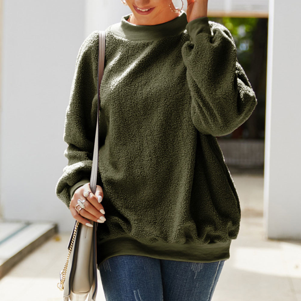 Autumn Long Sleeve O Neck Teddy Hoodies Vintage Solid Loose Sweatshirts Plush Harajuku Pullovers 210428